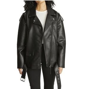 Hudson black leather cropped Moto jacket